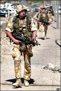 British soldiers on patrol in Basra, southern Iraq