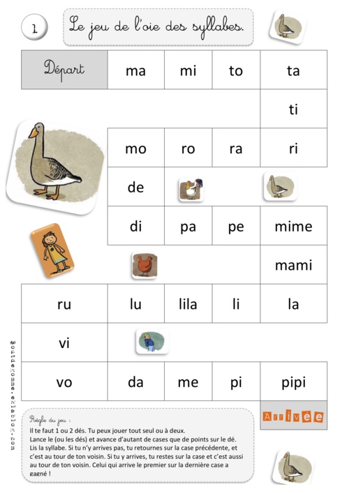 Jeux de l'oie - Combinatoire - Syllabique