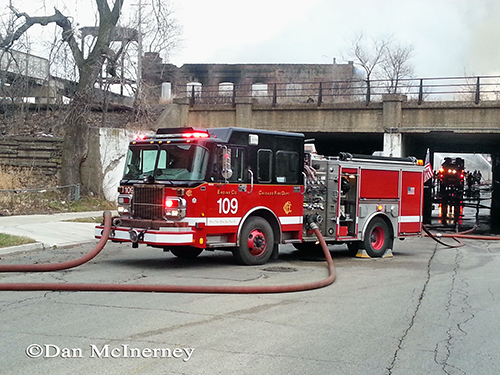 Chicago fire department engine pumping at fire