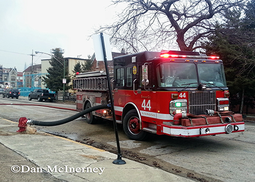 Chicago fire engine pumping at a fire scene