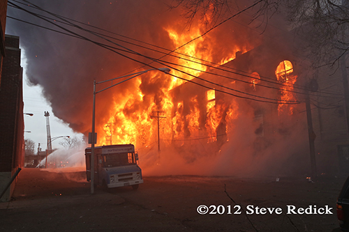 Chicago 4-11 Alarm massive fire at commercial warehouse facility 12-29-12 at 2444 S. 21st Street