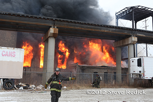 Chicago 4-11 Alarm massive fire at commercial warehouse facility 12-29-12 at 2444 S. 21st Street