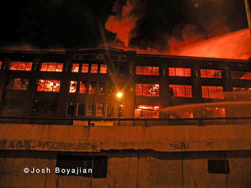 big fire at night in Chicago