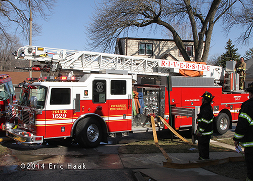 Seagrave aerial ladder at fire scene