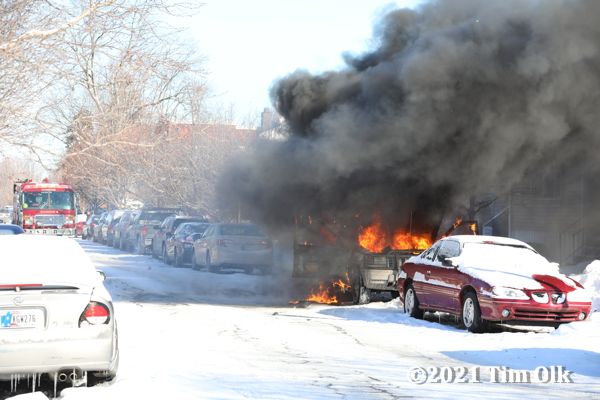 Hammond Firefighters arrive to fine Jeep on fire