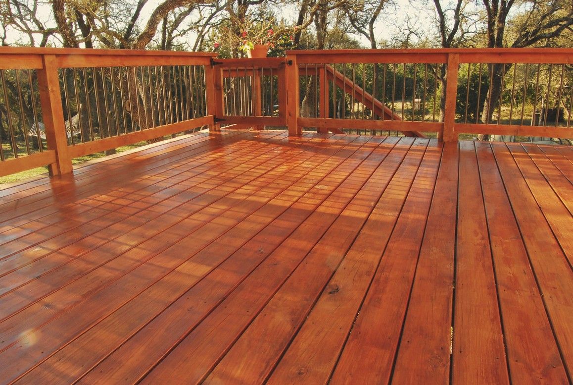 Brand new stained and sealed deck looking over backyard