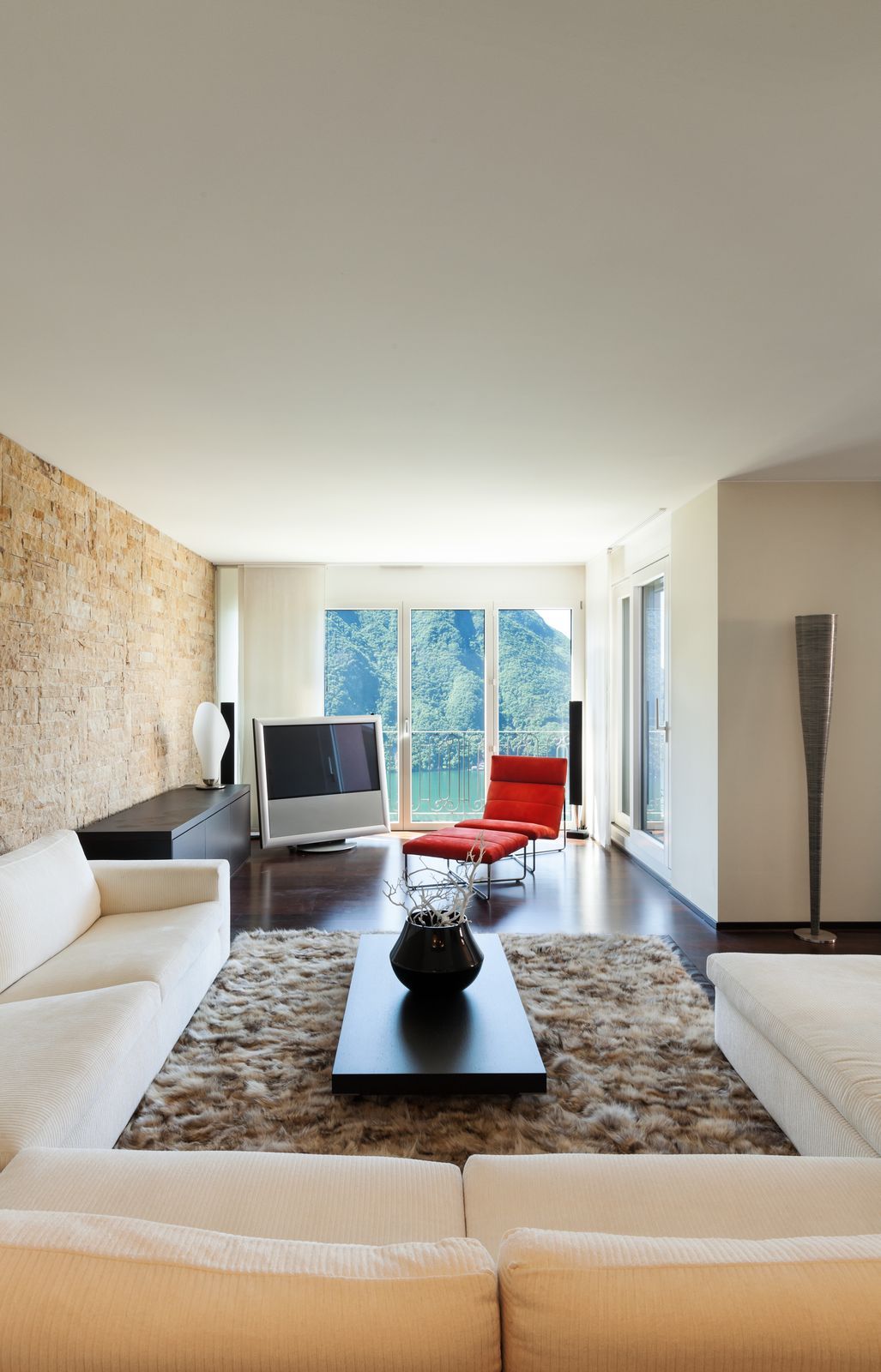 Stunning Crystal View through Open Glass Windows in a Living Room