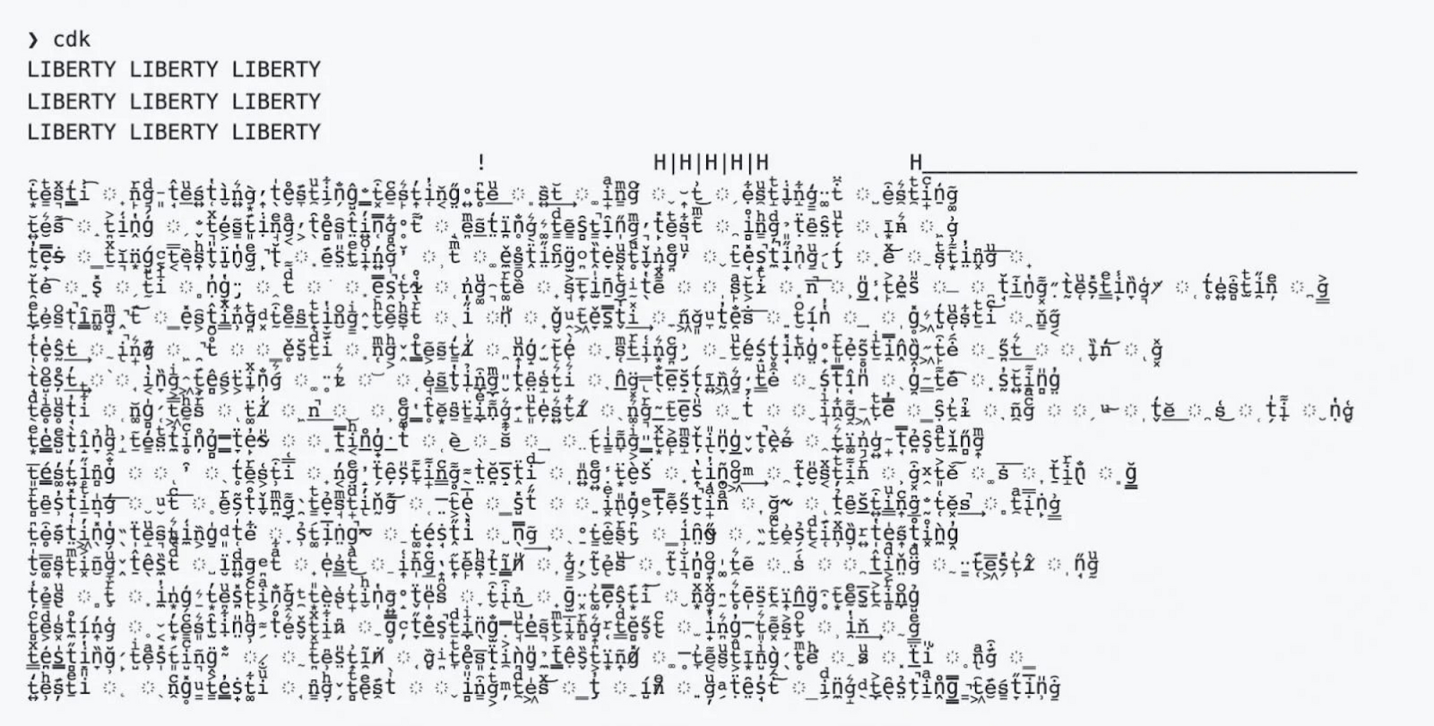 The messages printed out by Amazon’s Cloud Development Kit after one of its dependencies, colors.js, was intentionally sabotaged by the maintainer.