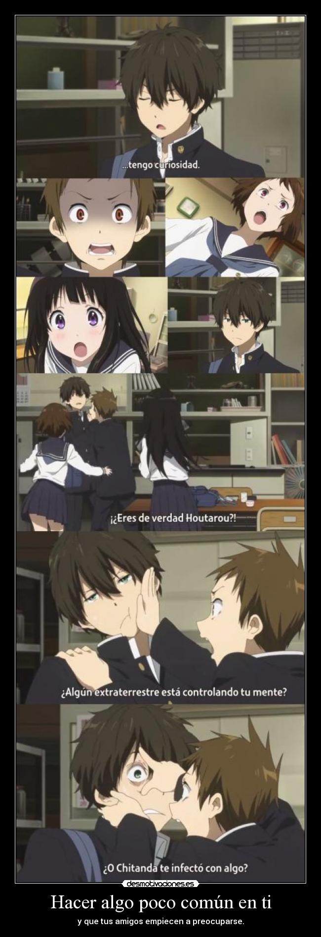 carteles raptorhunters nigatsu harukaze anime hyouka oreki tiene curiosidad satoshi asusta maldito crist desmotivaciones