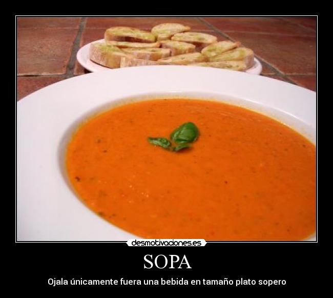 SOPA - Ojala únicamente fuera una bebida en tamaño plato sopero