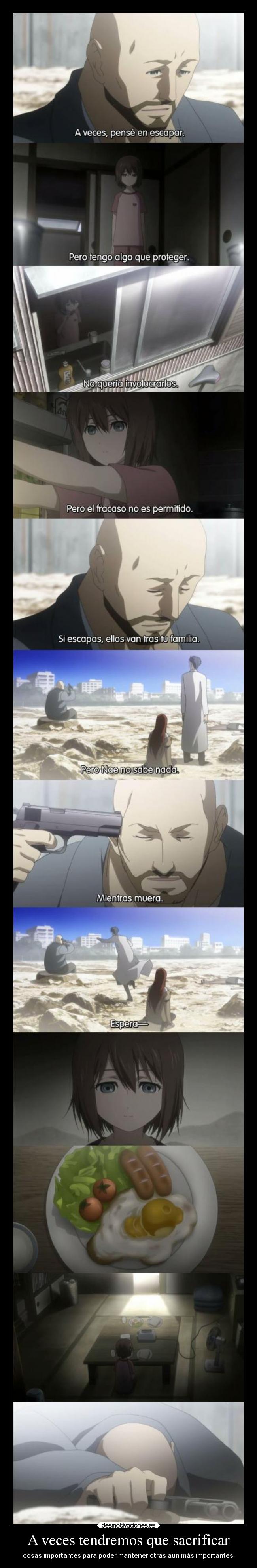 carteles raptorhunters nigatsu harukaze anime manga otaku steins gate okabe braun nae morir muerte sacrificio desmotivaciones