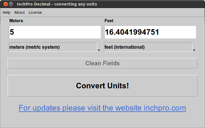 InchPro Decimal calculator convert 5 m to feet