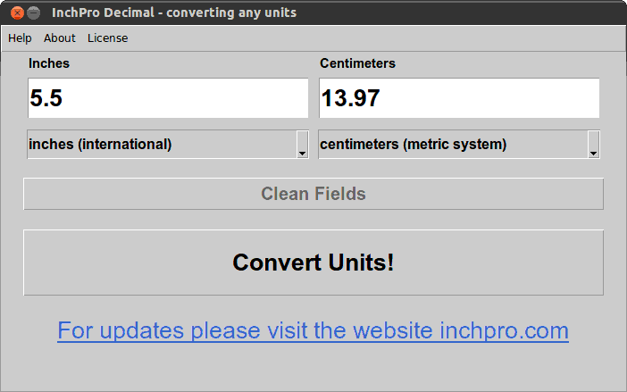 InchPro Decimal calculator convert 5.5 inches to cm