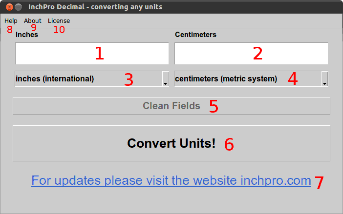 InchPro Decimal for Ubuntu, numbered interface elements