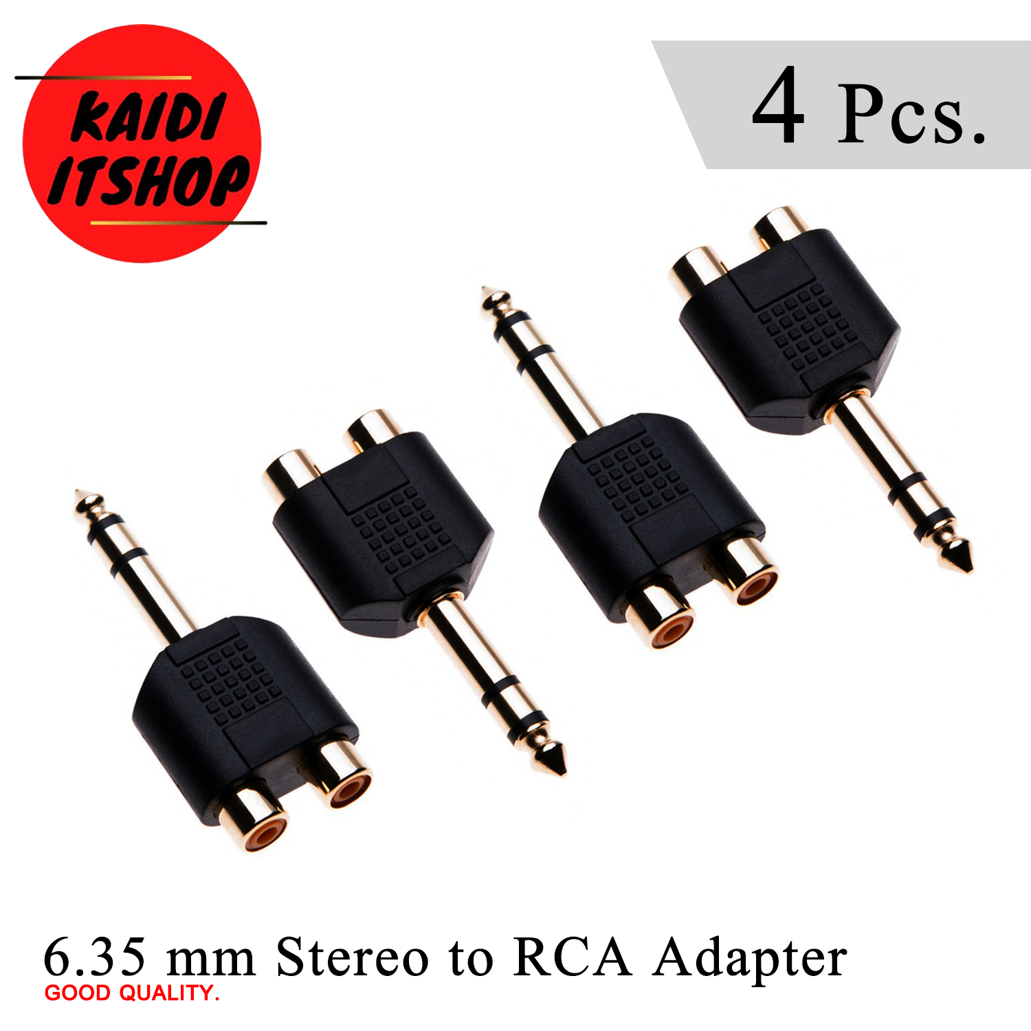 (4 ตัว) แจ็คแปลง 6.35mm to 2x RCA Adapter TRS Stereo Jack Male to Double Phono Connector 1/4 Inch Headphone Port to Two Phones, Gold Plated Audio Y Splitter