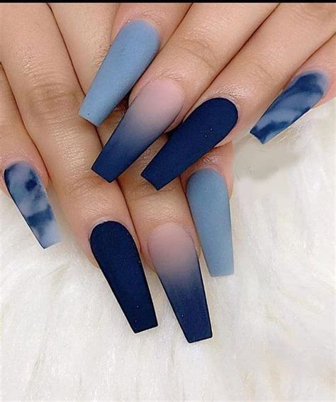 Matte Blue And Black Acrylic Coffin Nails - Tips Color Short Acrylic Nails