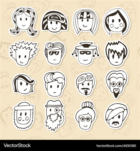 Hand drawn different funny faces doodle avatars Vector Image