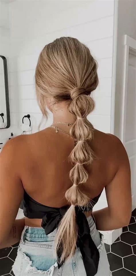 45 Cute Hairstyles for Summer & Beach Days : Blonde Bubble Braid