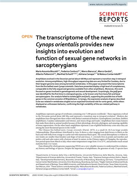 (PDF) The transcriptome of the newt Cynops orientalis provides new insights into evolution and ...