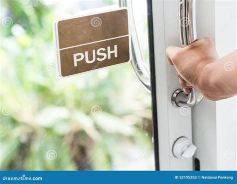 Hand push the door stock image. Image of entrance, room - 52195353