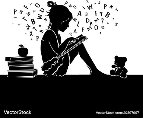 Silhouette cute little girl reading book Vector Image