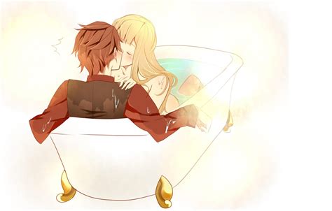 Wallpaper girl, love, kiss, anime, pair, bath, guy images for desktop, section прочее - download