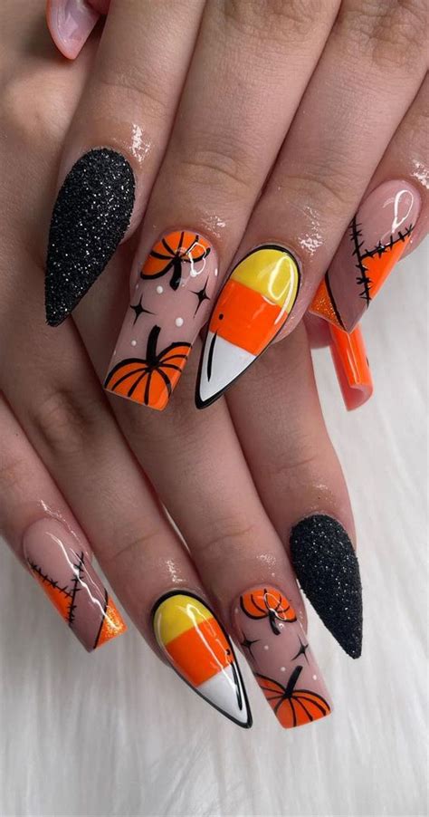 Enchanting Halloween Nail Art Ideas : Pumpkin + Candy Corn Comic Nails I Take You | Wedding ...