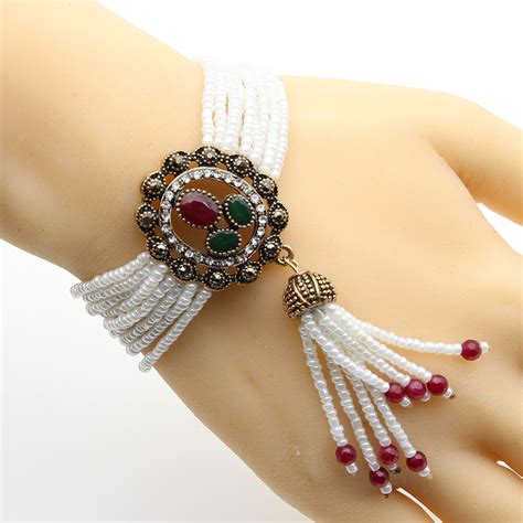 Vintage Beaded Bracelet Women Flower Round Resin Jewelry MultiChain ...