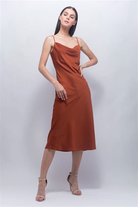 Satin terracotta midi dress - BOUTIQNA