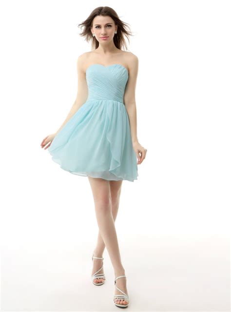 Simple Light Blue Chiffon Sweetheart With Pleats Homecoming Dress