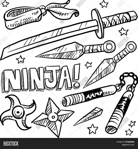 Ninja Weapons Sketch Vector & Photo (Free Trial) | Bigstock