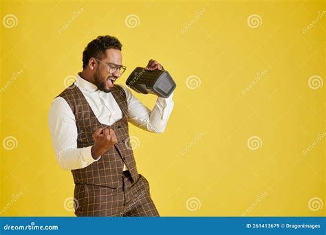 Man Dancing To Music in Speaker Stock Image - Image of device ...