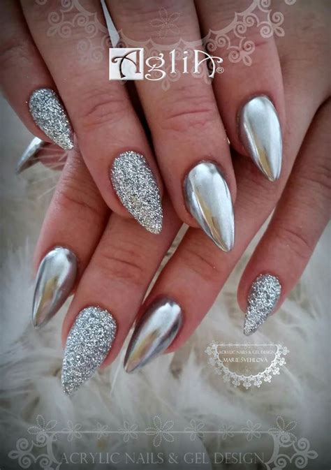 Acrylic nails & Gel design * Silver nails * Silver chrome ♡ | Unghie idee, Unghie, Unghie design