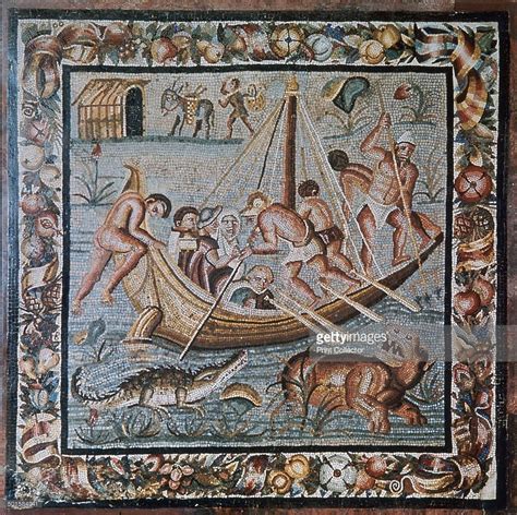 Roman mosaic of a ferry-boat on the Nile from Pompeii, 2nd century ...