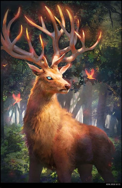 ArtStation - Deer, yakun wang | Mythical creatures art, Fantasy creatures art, Mystical animals