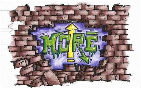 broken brick wall with graffiti letters (marker and colored pencil) | Graffiti lettering ...