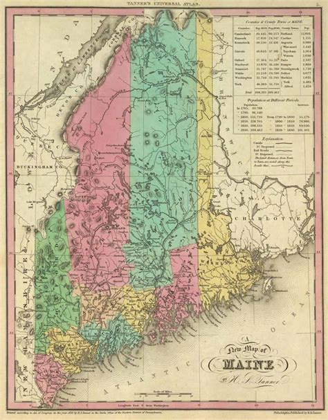 Old Historical City, County and State Maps of Maine | Maine map, World atlas map, Map of new york