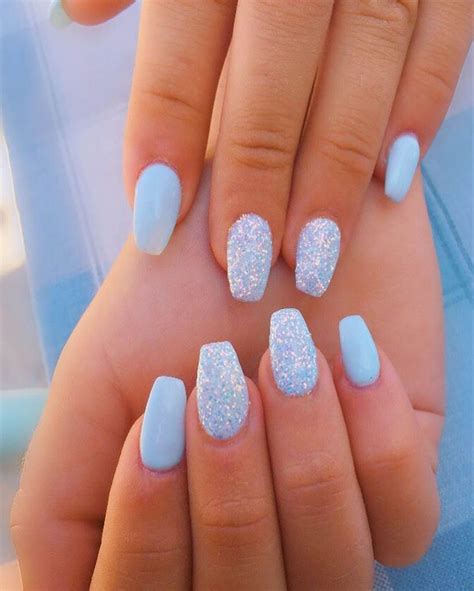 Blue sparkling nails | Short acrylic nails designs, Light blue nails, Blue nails