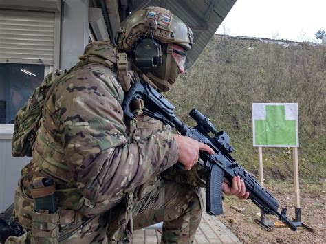 Russian naval spetsnaz from the Pacific Fleet's 42nd OMRP during a shooting competition in ...