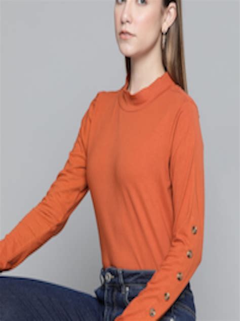 Buy Chemistry Women Rust Orange Solid Pure Cotton Regular Top - Tops for Women 14372568 | Myntra