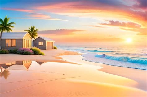 Premium AI Image | Beach house on the beach at sunset