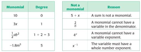 Monomial Expressions/Functions