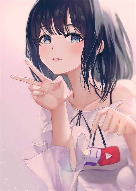 Pretty anime girl, hand gesture, posing, Anime, HD phone wallpaper | Peakpx