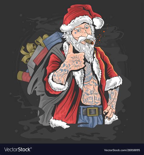 Christmas santa claus with tattoo artwork Vector Image