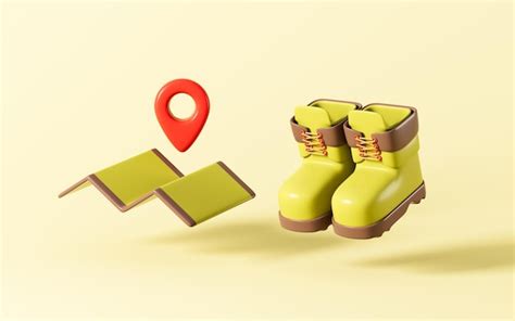 Premium Photo | Cartoon hiking boots and map 3d rendering