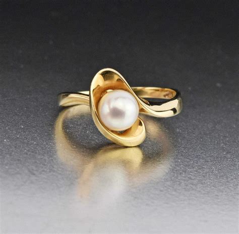 Retro 14K Yellow Gold Vintage Pearl Ring Boylerpf