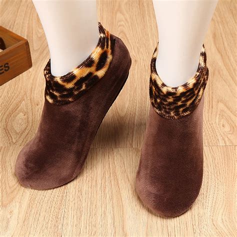 Costyle Women's Winter Warm Gripper Socks Non Slip Leopard Soft Thermal Socks 1Pair, Coffee ...