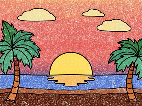 Beach Sunset Drawing (easy) - HelloArtsy