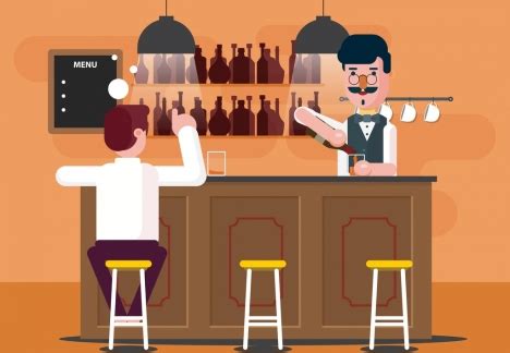 Bar drawing bartender guest icons colored cartoon vectors stock in format for free download 2.03MB