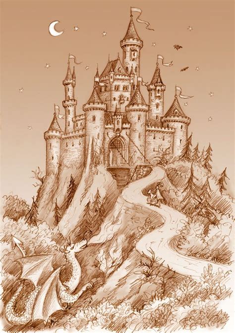 realistic medieval castle drawing - glenoaksandvannuys